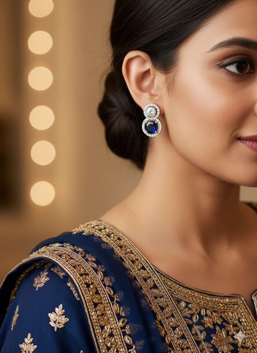 Elegant Blue sapphire diamond Necklace & Earrings Set