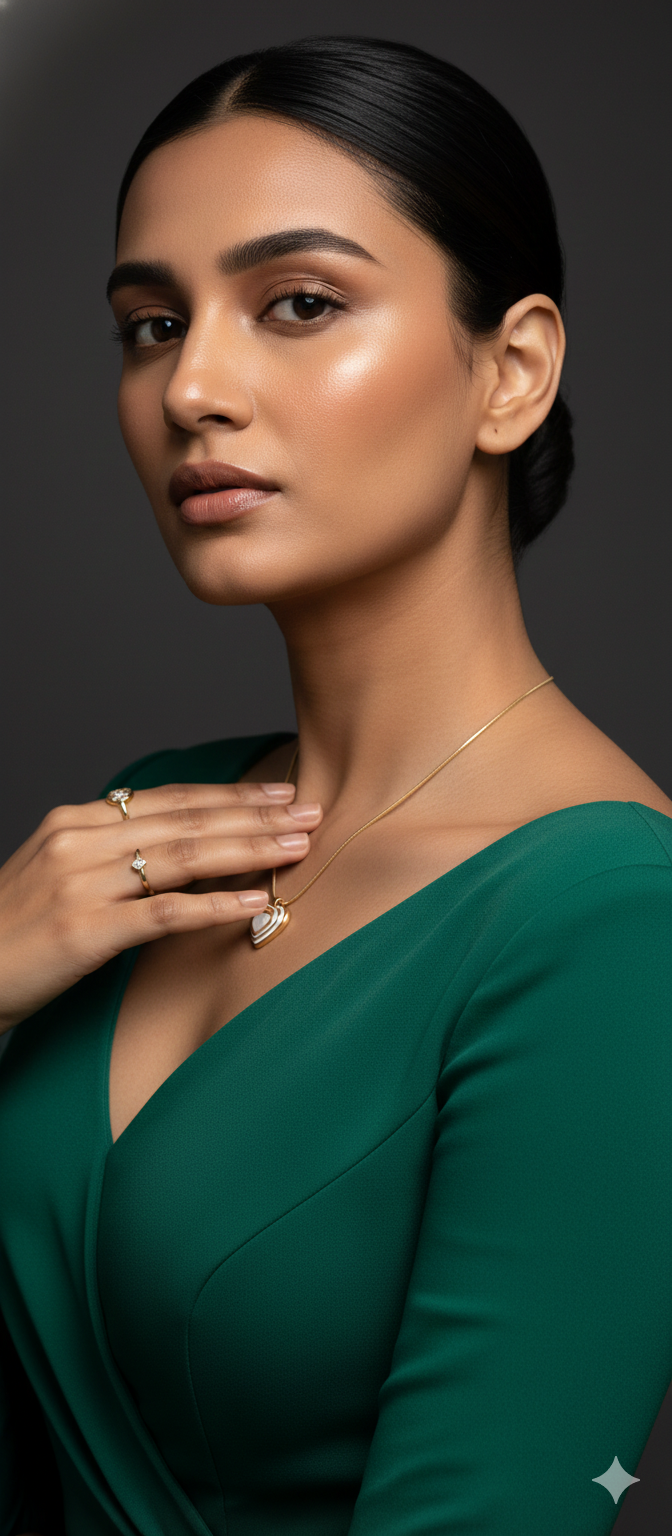 Layered Heart Pendant Necklace in Gold Finish