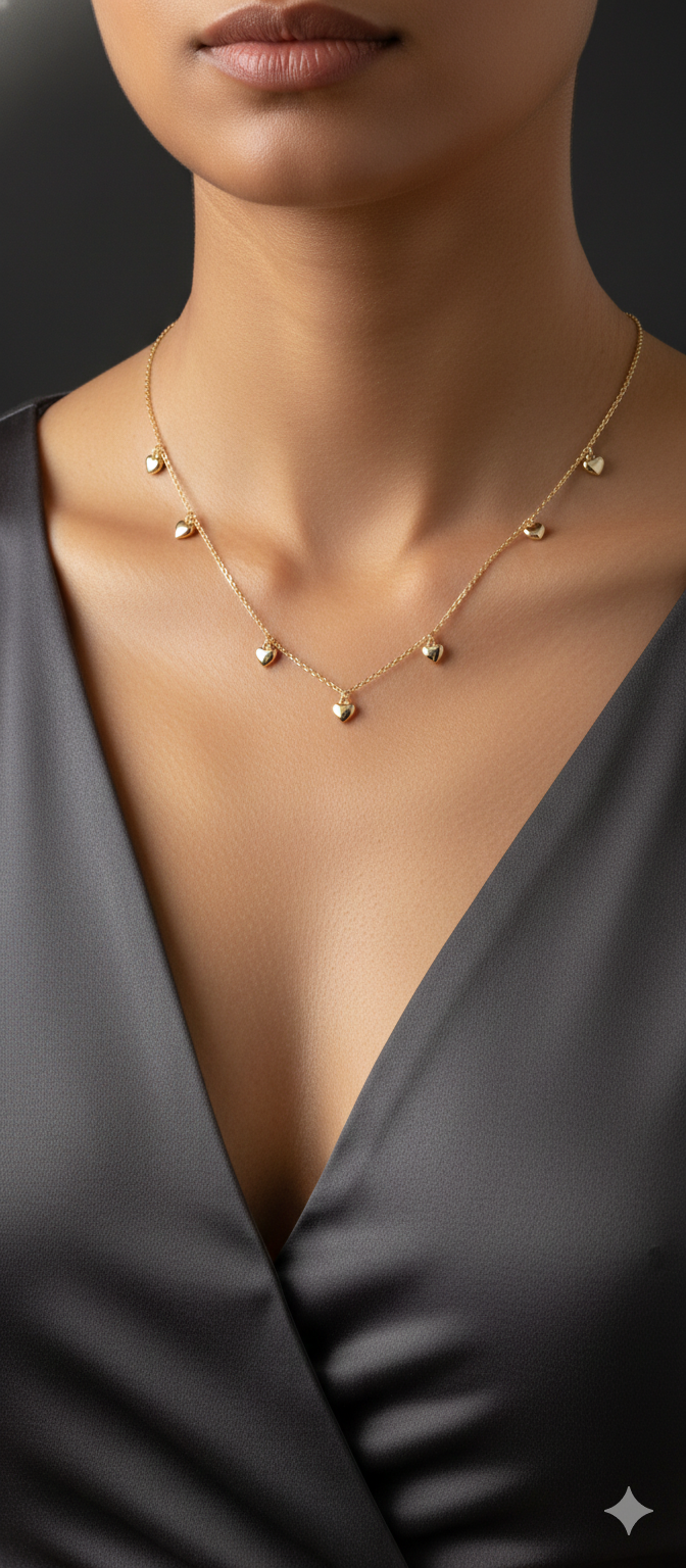 Gold Heart Drop Necklace for Women