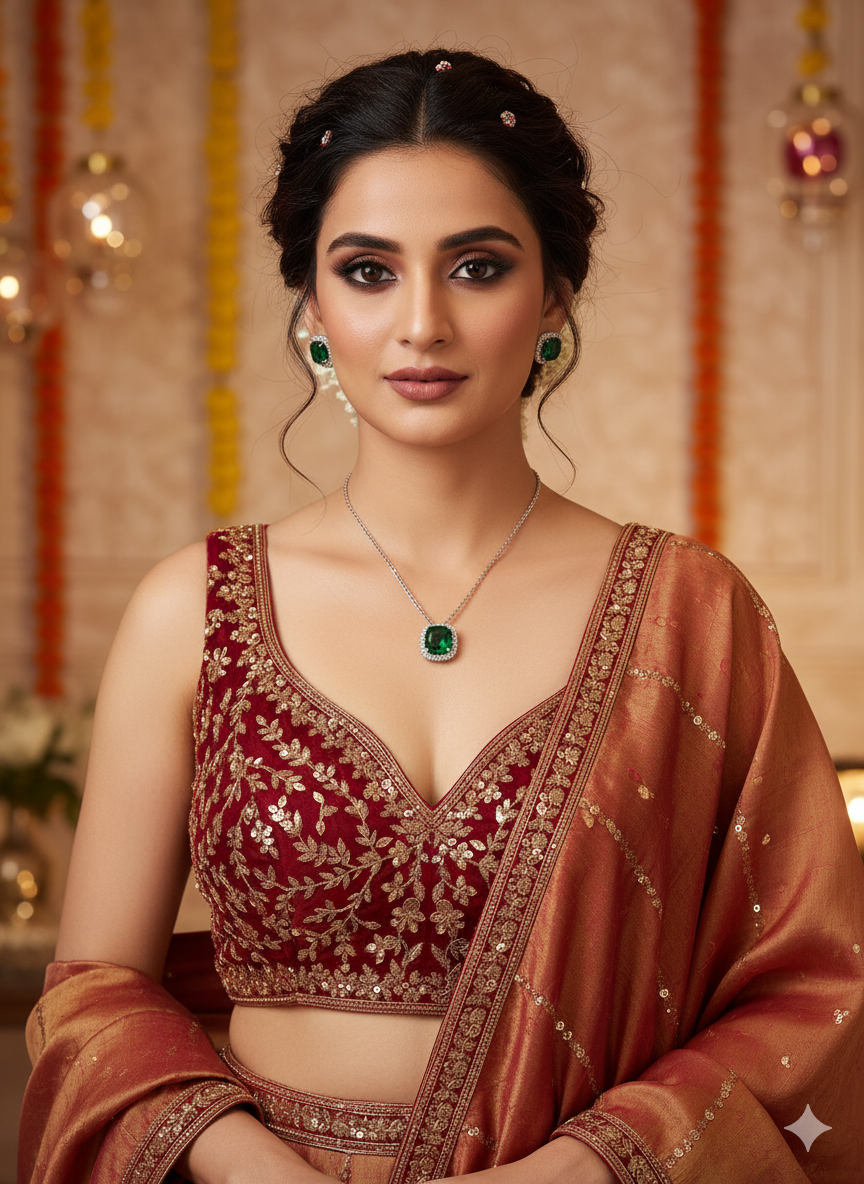 Square Emerald pendant with silver chain set