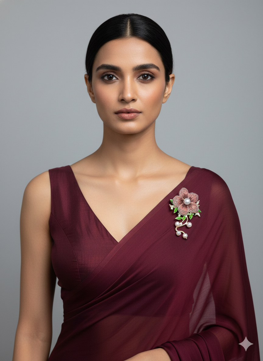 Pink Bloom Pearl Floral Brooch