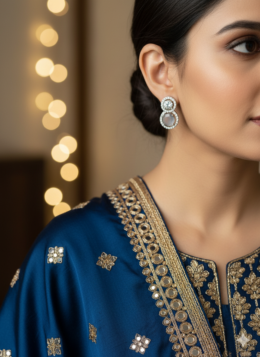 Elegant Double Halo Diamond Pendant necklace & earring set