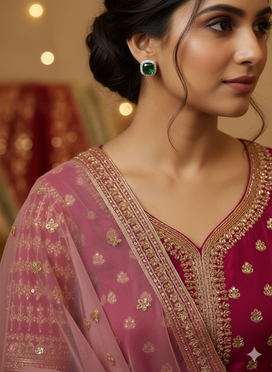 Square Emerald pendant with silver chain set