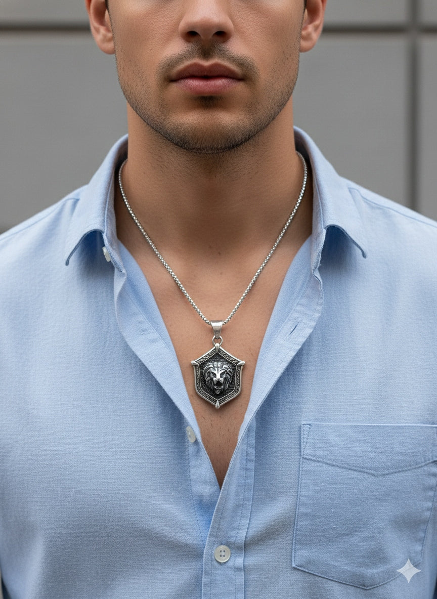 Lion Shield Pendant Necklace for Men