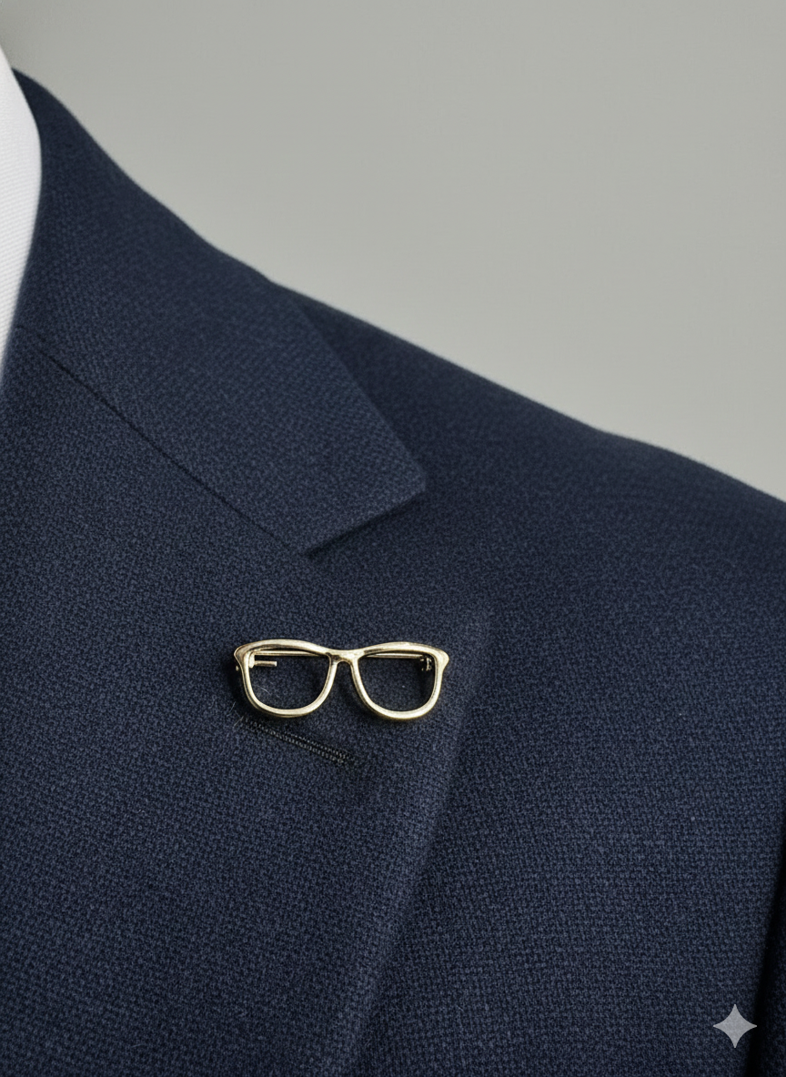 Gold Plated Glasses Shaped Brooch