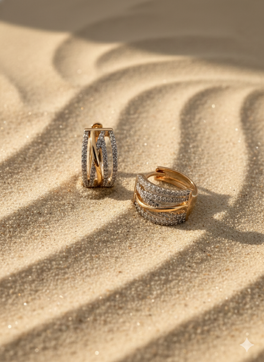 Golden Crossover Pavé Hoop Earrings