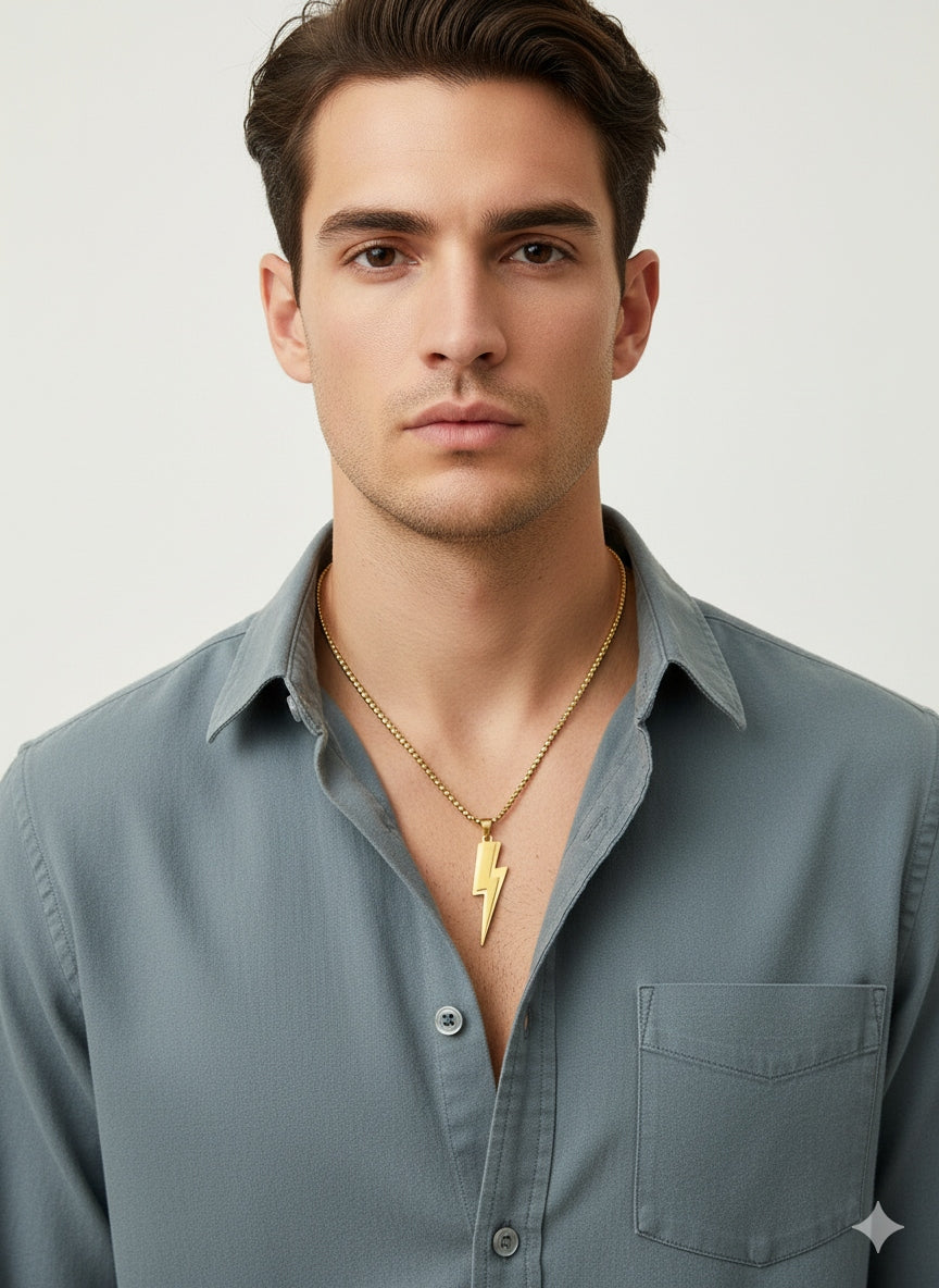 Men's Lightning Bolt Pendant Necklace – Gold Finish