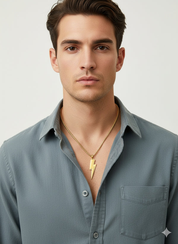Men's Lightning Bolt Pendant Necklace – Gold Finish