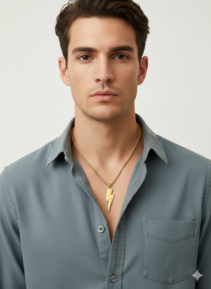 Men's Lightning Bolt Pendant Necklace – Gold Finish