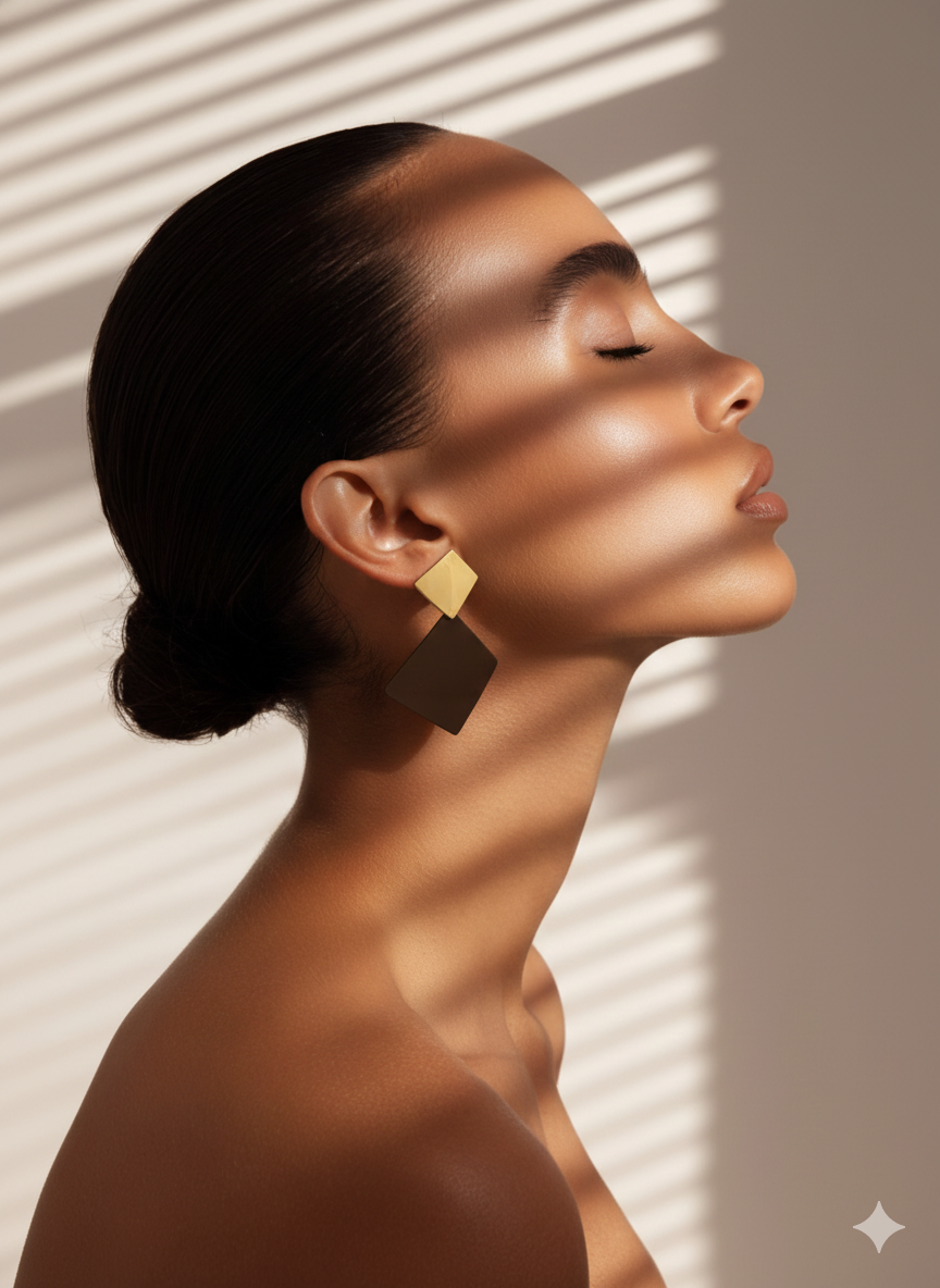Modern Geometric Statement Earrings – Dual-Tone Abstract Drop