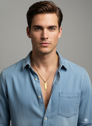 Men's Gold Pendant Necklace – Elegant Minimalist Bar Design in Gold Plated - Styled View