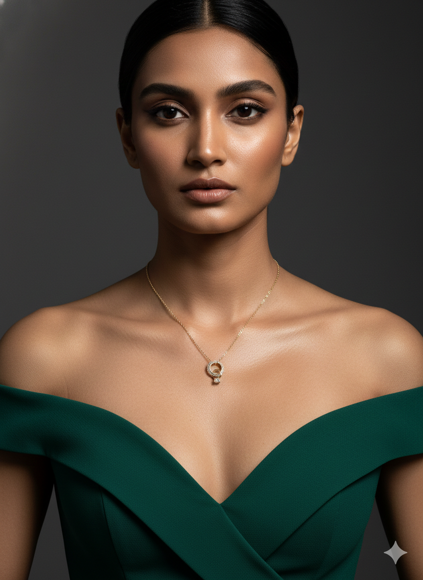 Ring Charm Gold Necklace with Dainty Finger Ring