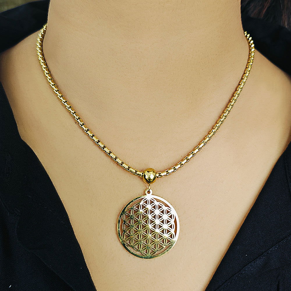 Gold Plated Flower Of Life Necklace