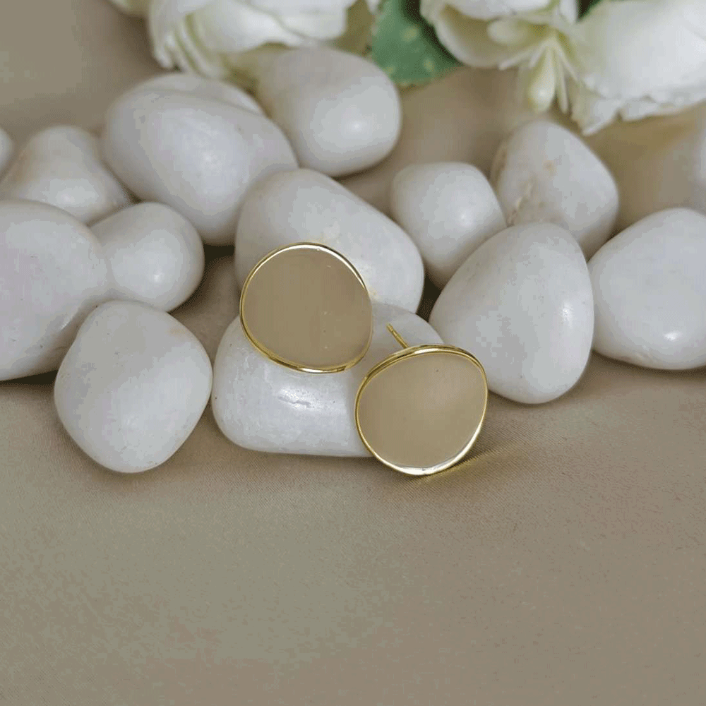 Gold Plated Round Beige Earring