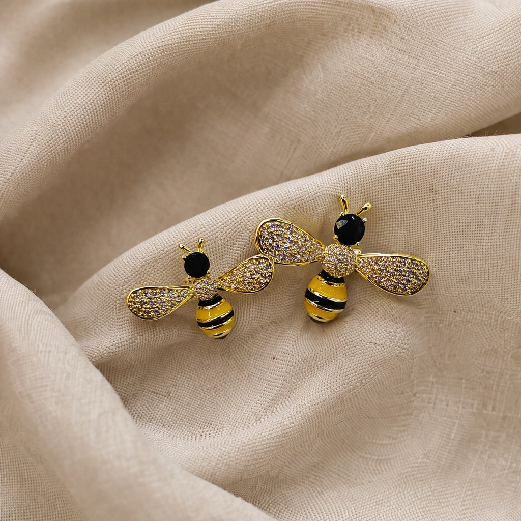 Golden Twin Bee Brooch