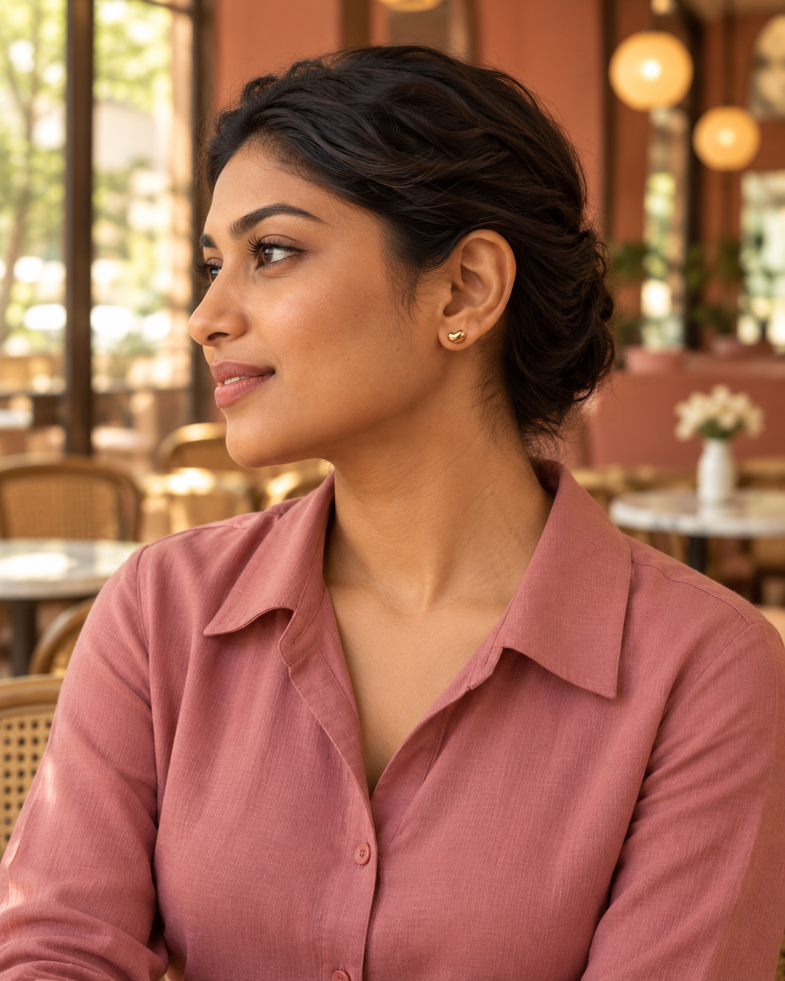 Mini Bean Earrings in Gold Tone - Styled View
