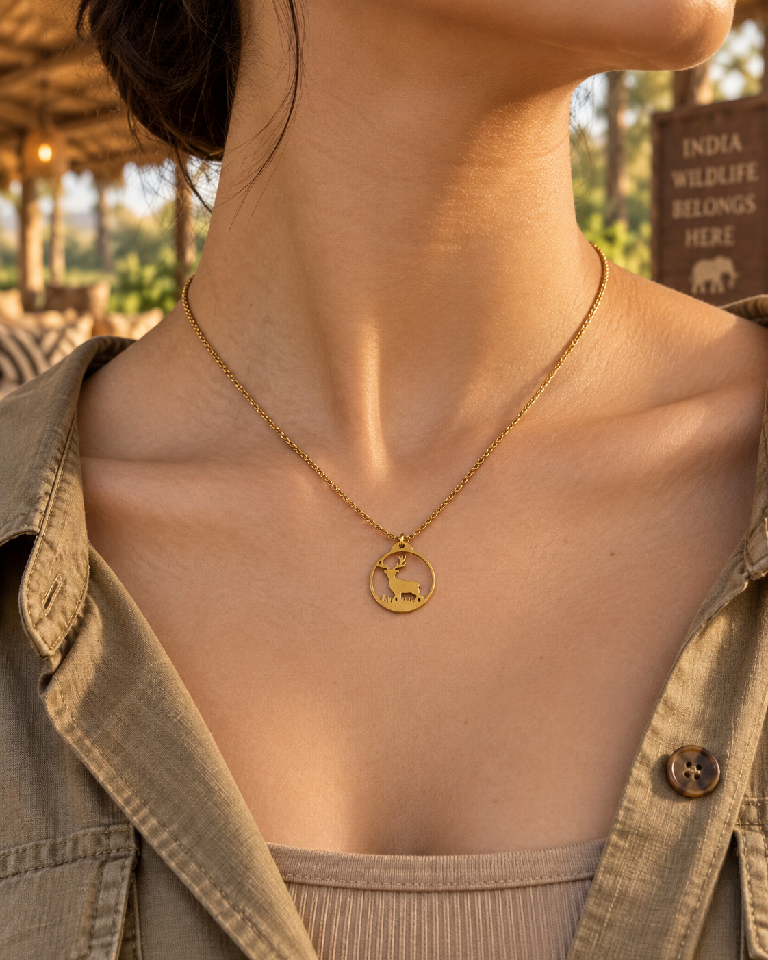 Cervina Necklace in Gold Tone - Styled View