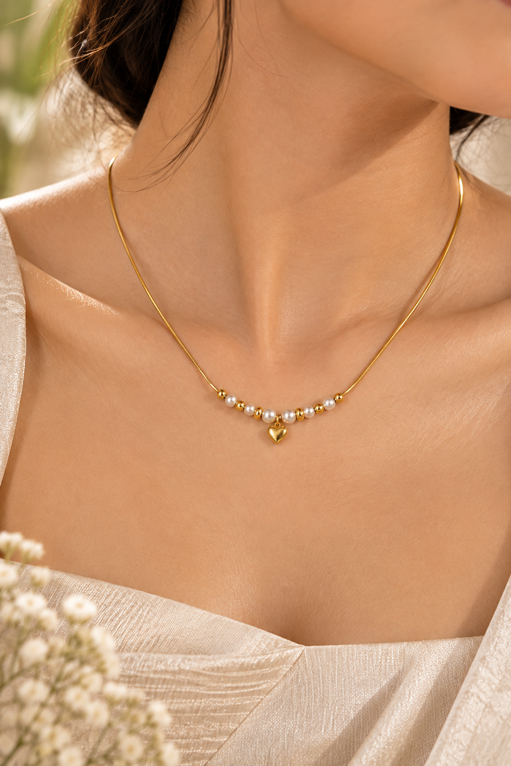 Pearl Nook Necklace in Metal - Styled View