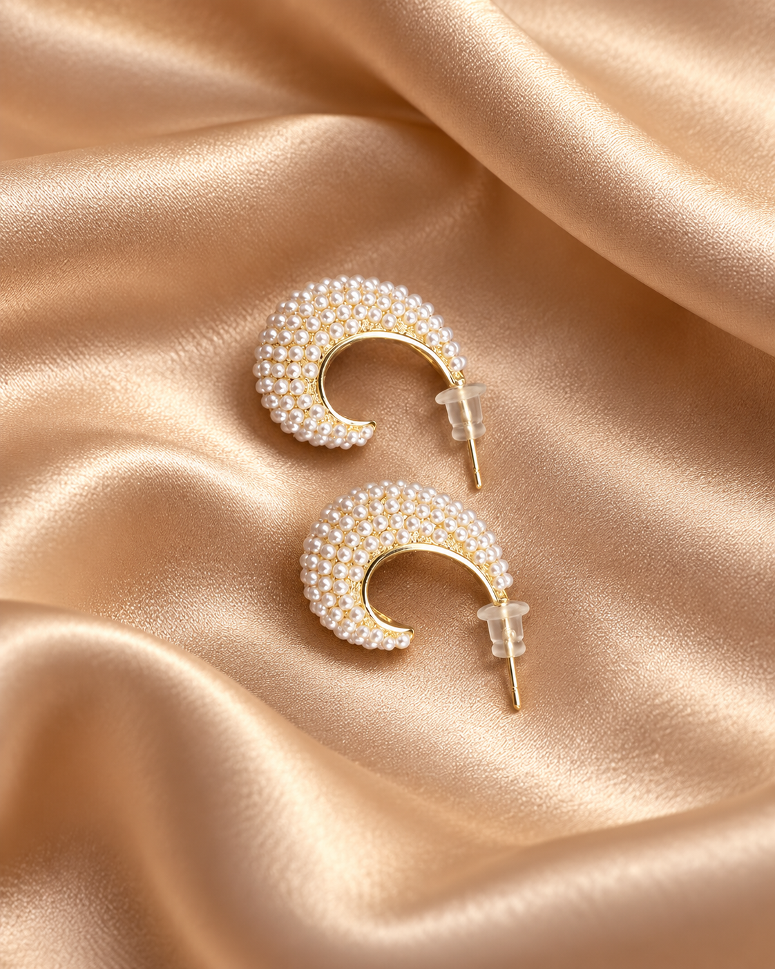 Pearl Bubble Hoops in Metal