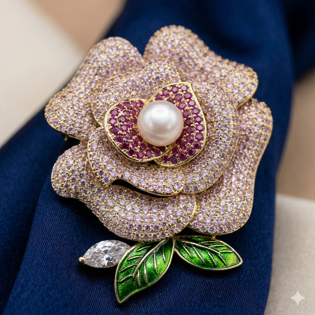 The Regal Floral Pearl Pendant Brooch