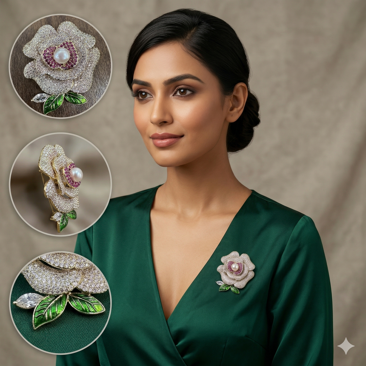 The Regal Floral Pearl Pendant Brooch in Enamel - Style Collage