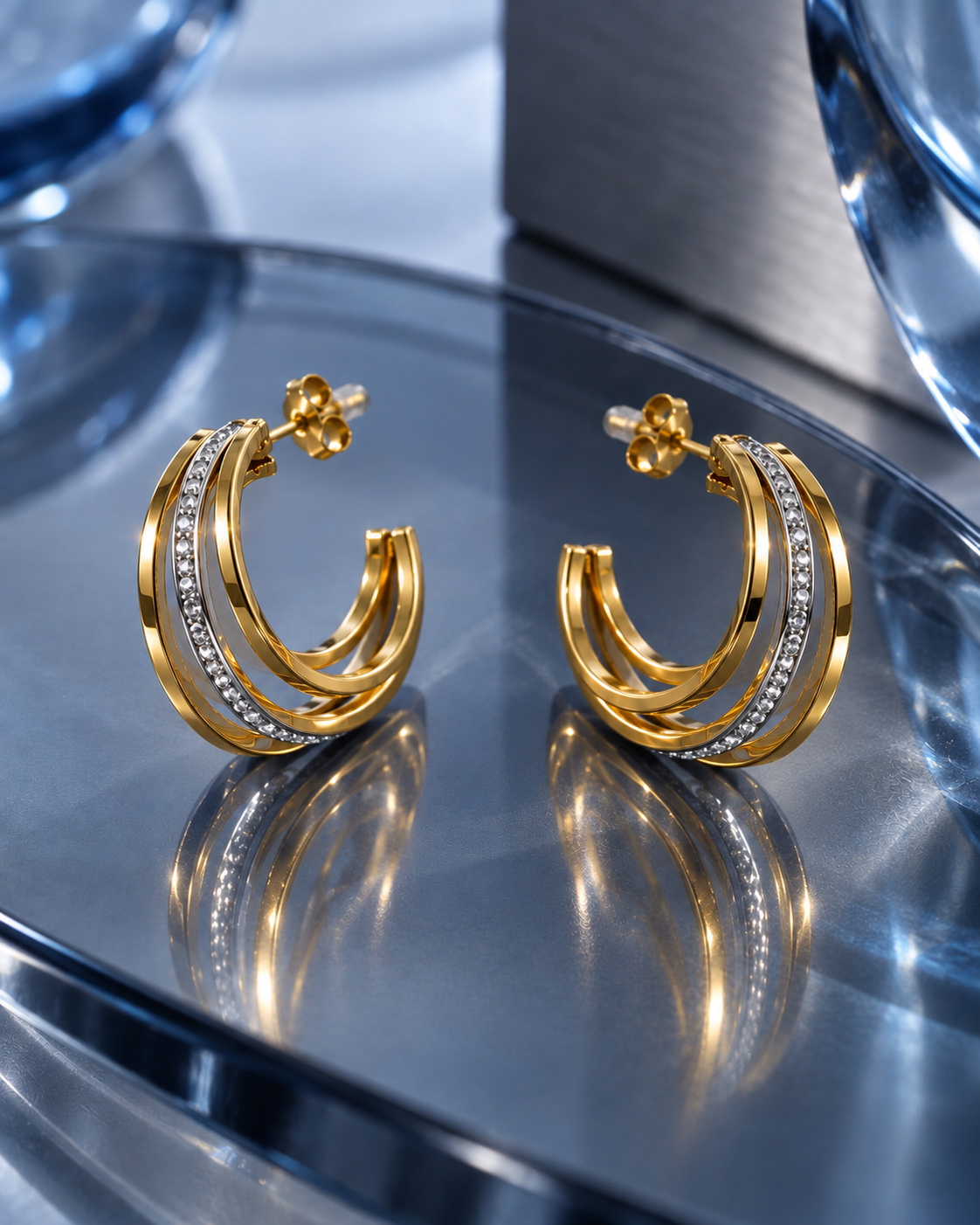 Trinity Glimmer  Earrings in Gold Tone