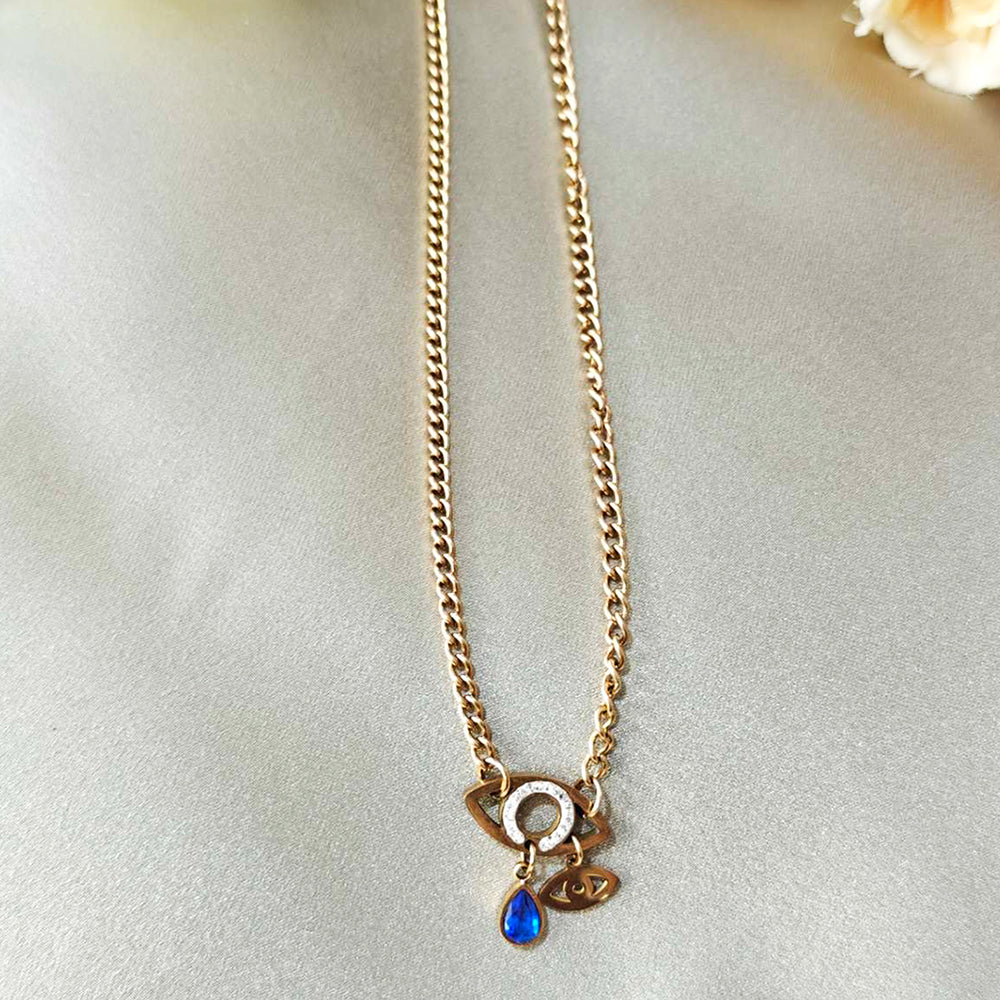 Rose Gold Plated Blue Stone Evil Eye Necklace