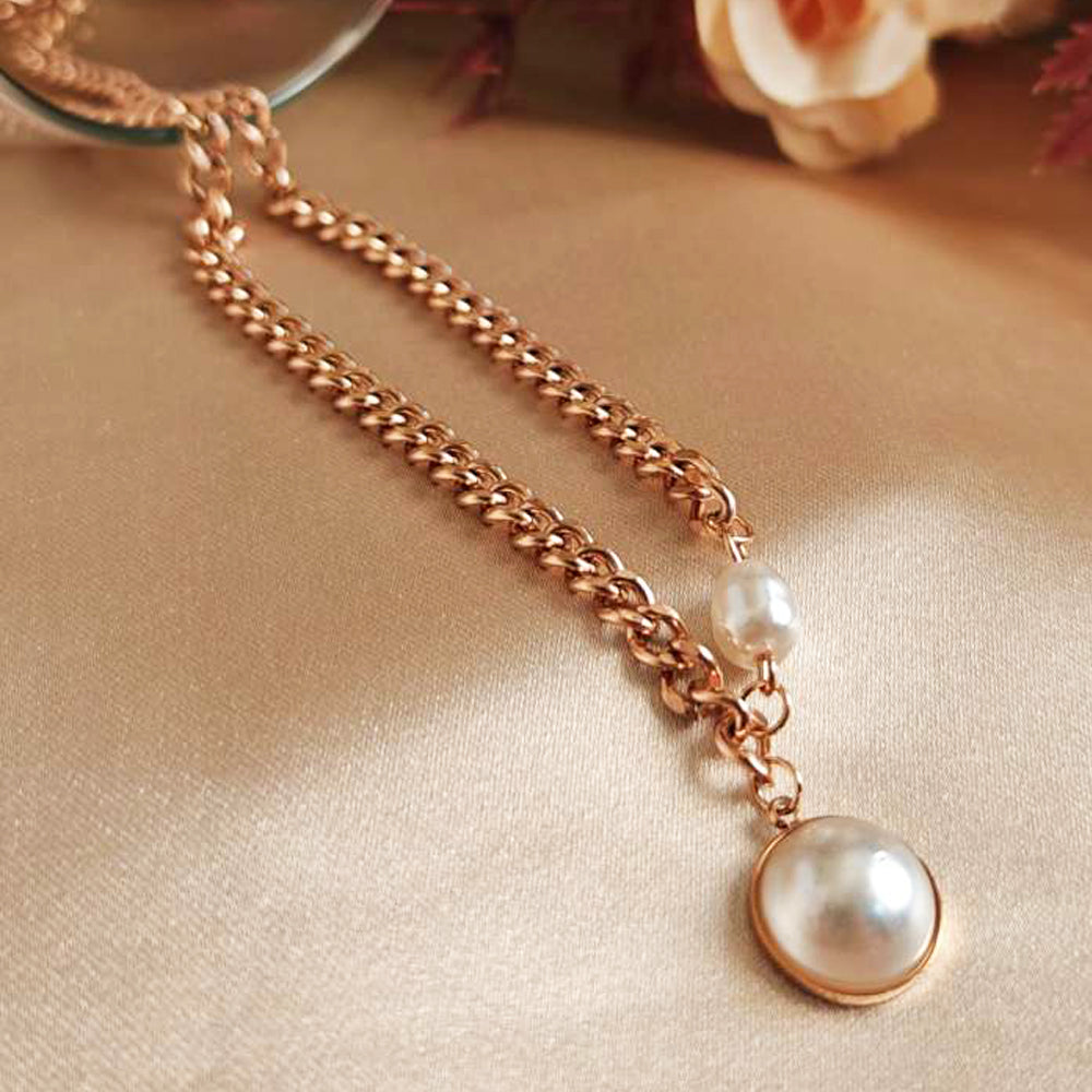 Rose Gold Plated Round Pearl Necklace