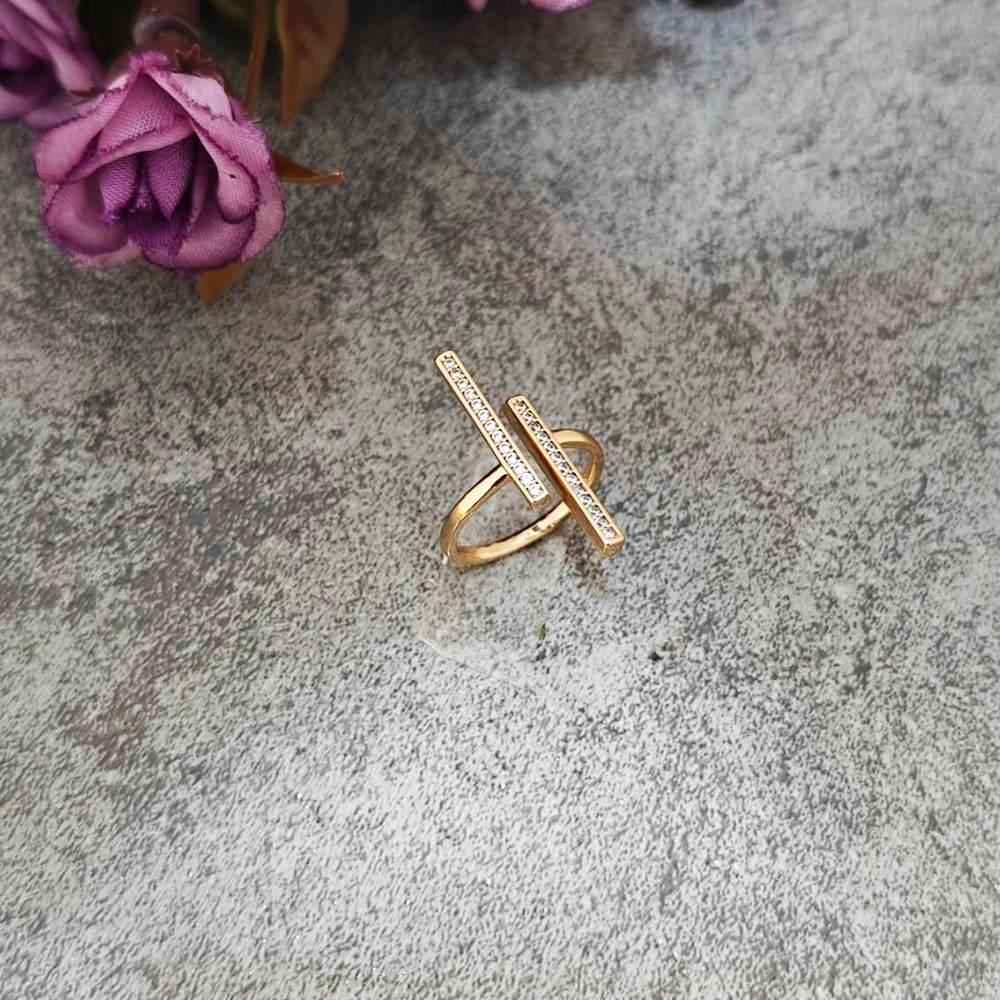 Rose Gold Plated Split Bar Studded Ring