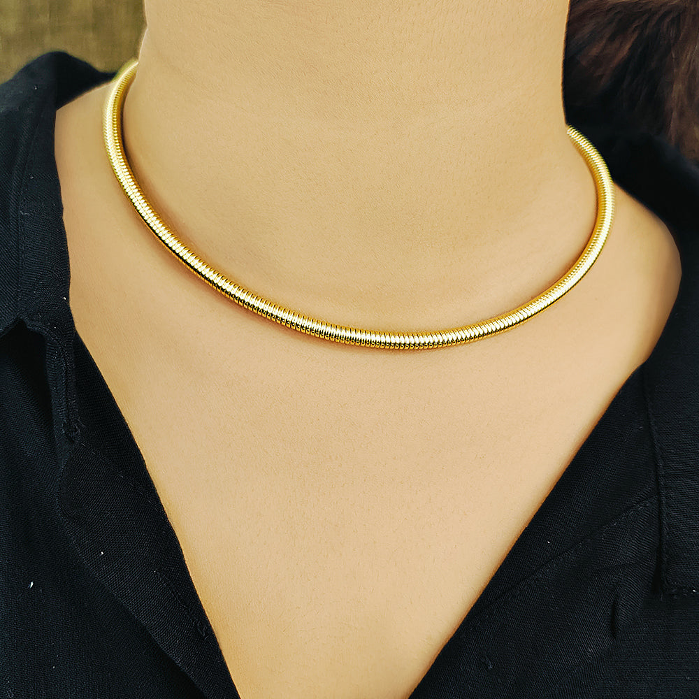18K Gold Plated Stiff Chunky Necklace
