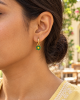 Green Daisy Hoops in Gold Tone - Styled View