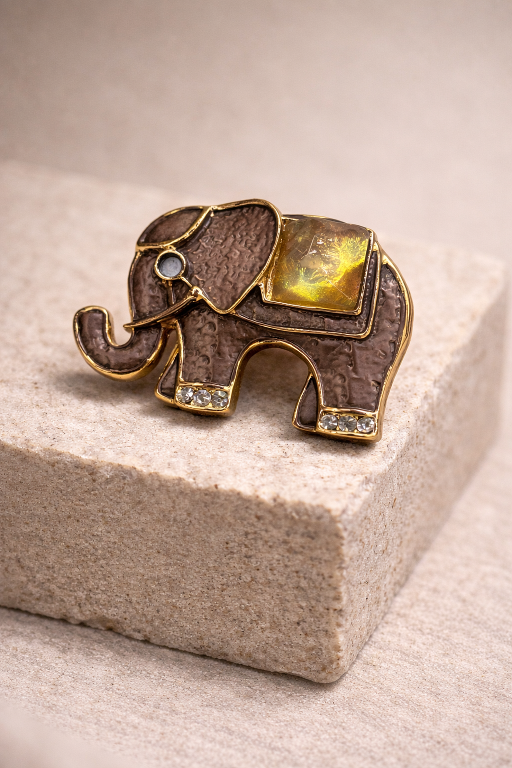 Gold Elephant Stone Brooch