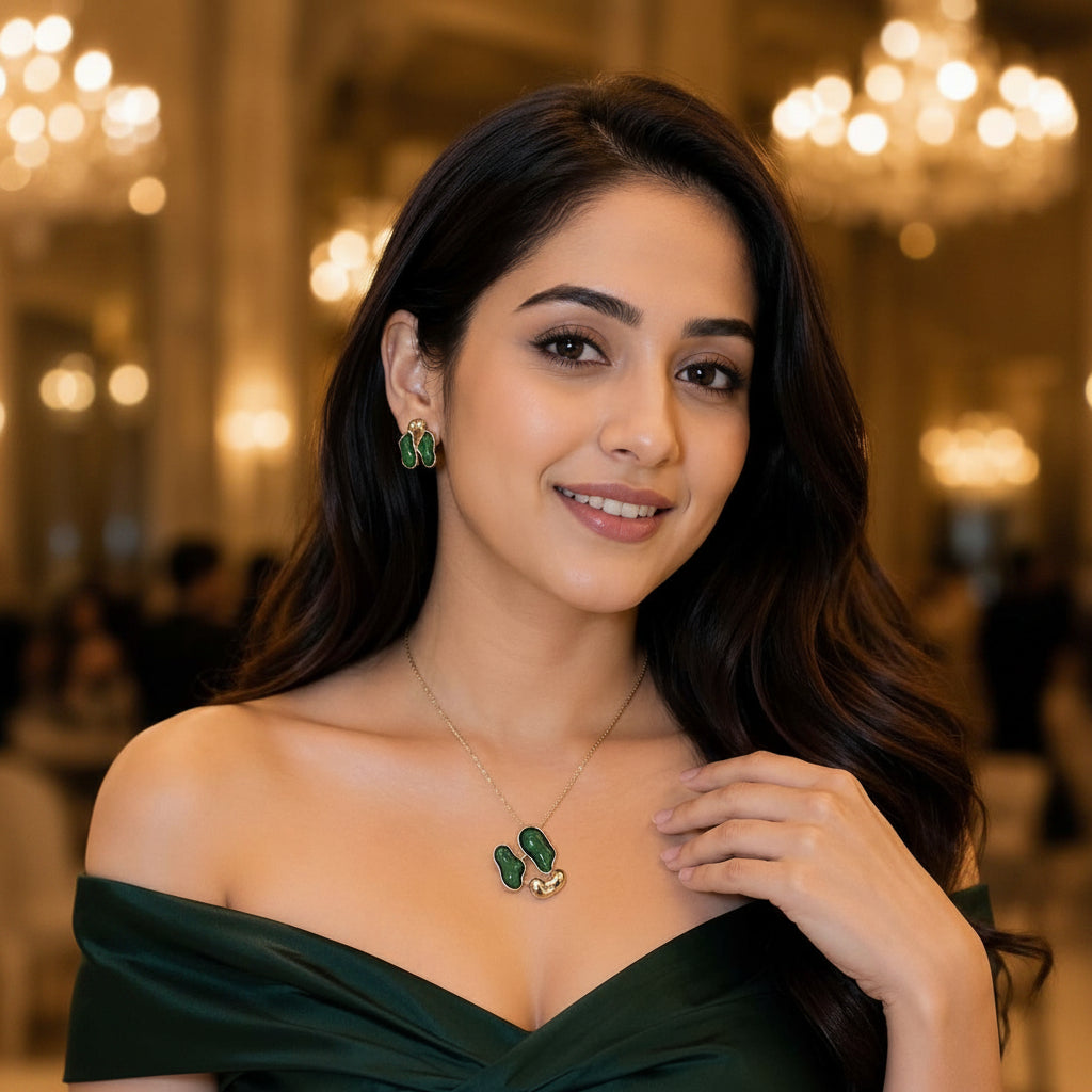 Green Muse Pendant Set in Metal - Styled View