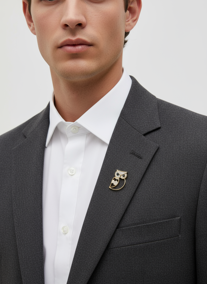 Men’s Owl Brooch in Gold & Black