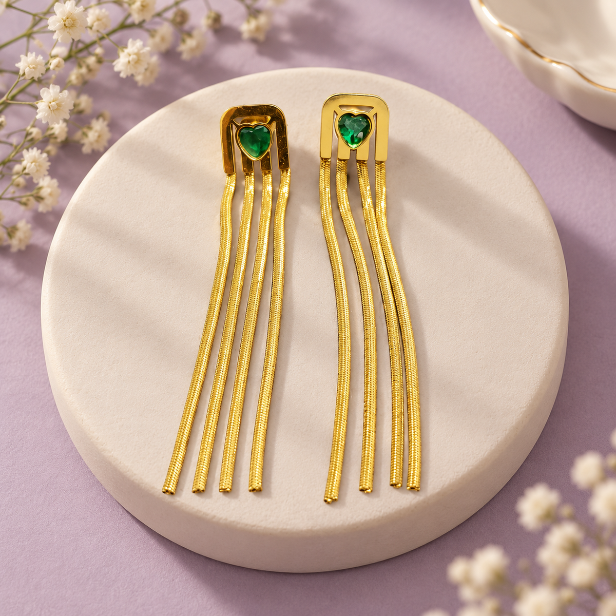Heartstrings Tassel Earrings in Gold Tone