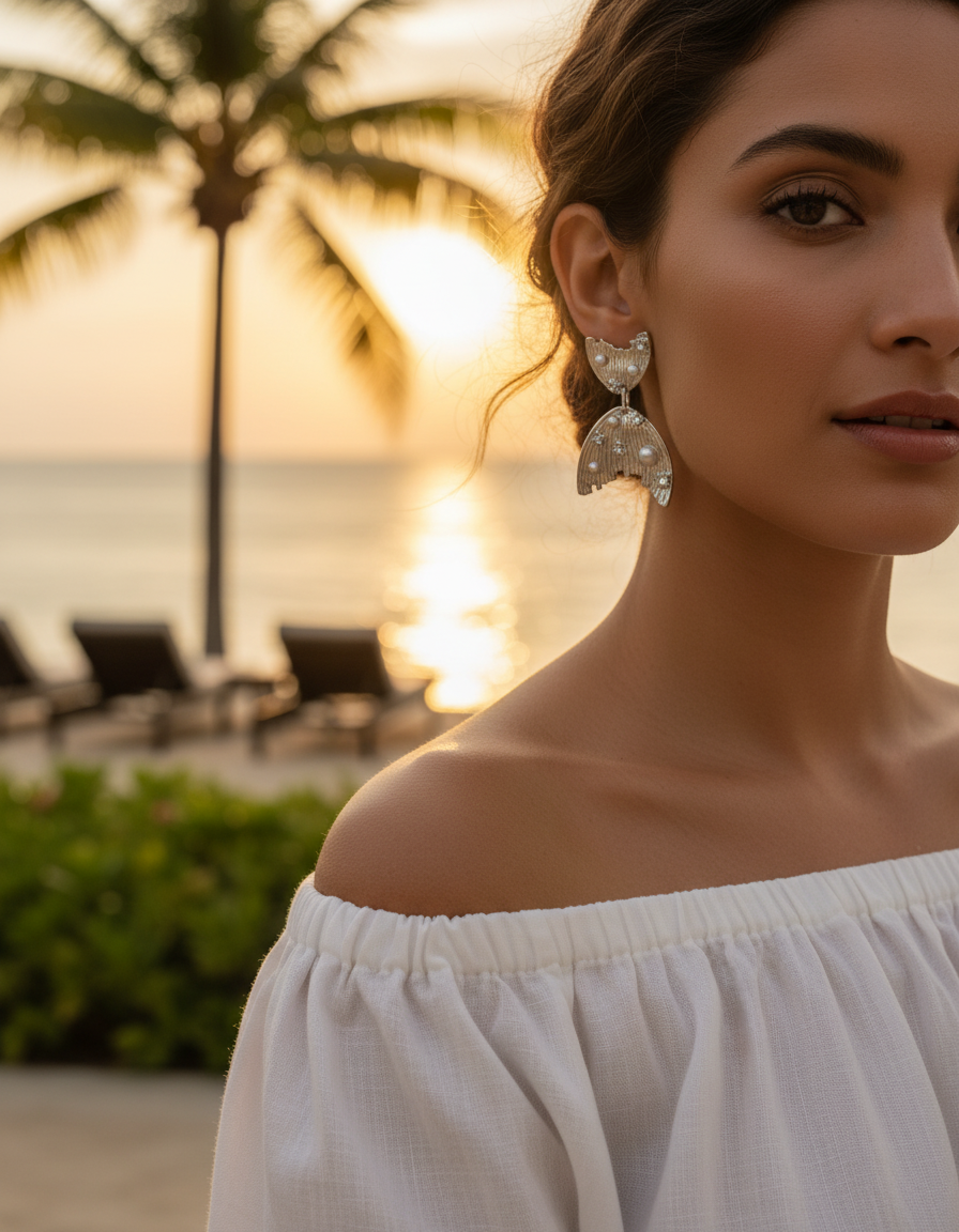 Textured Pearl Drop Summer Earrings