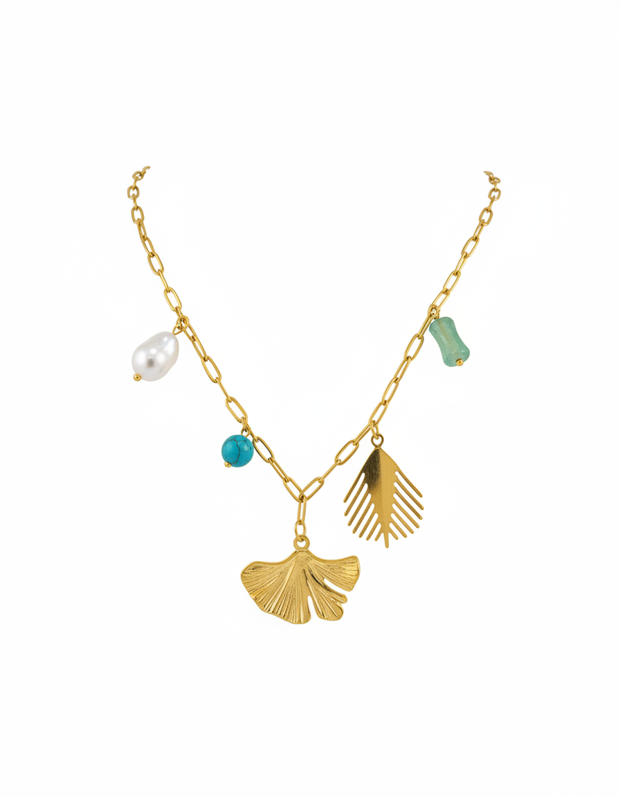 Coastal Leaf Charm Summer Necklace
