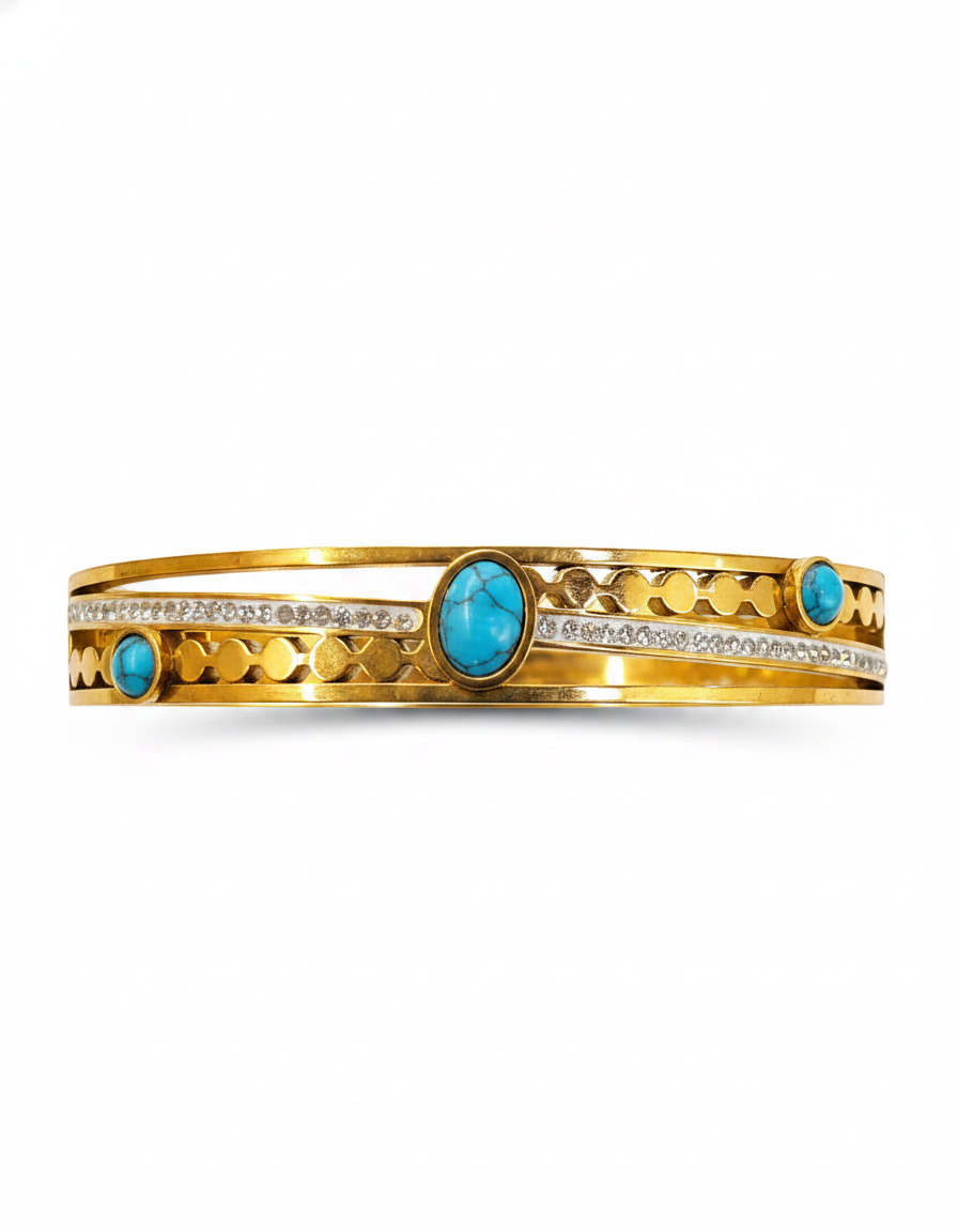 Turquoise Accent Gold Kada Bracelet