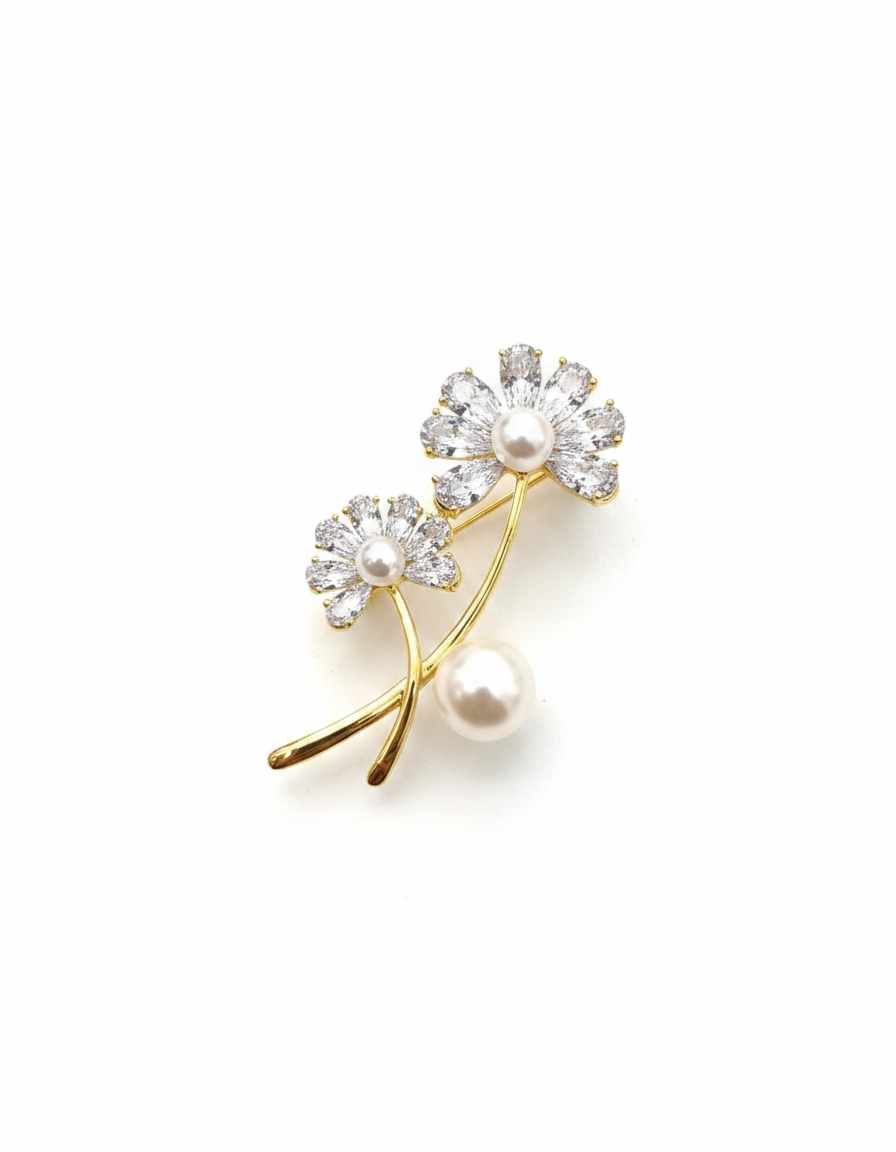 Crystal Dandelion Pearl Brooch