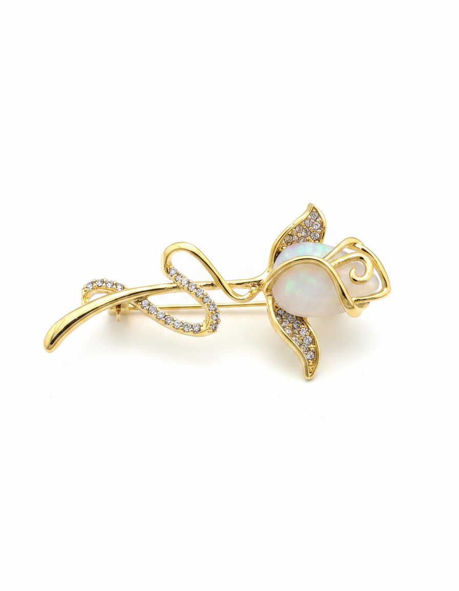Crystal Rose Pearl Brooch