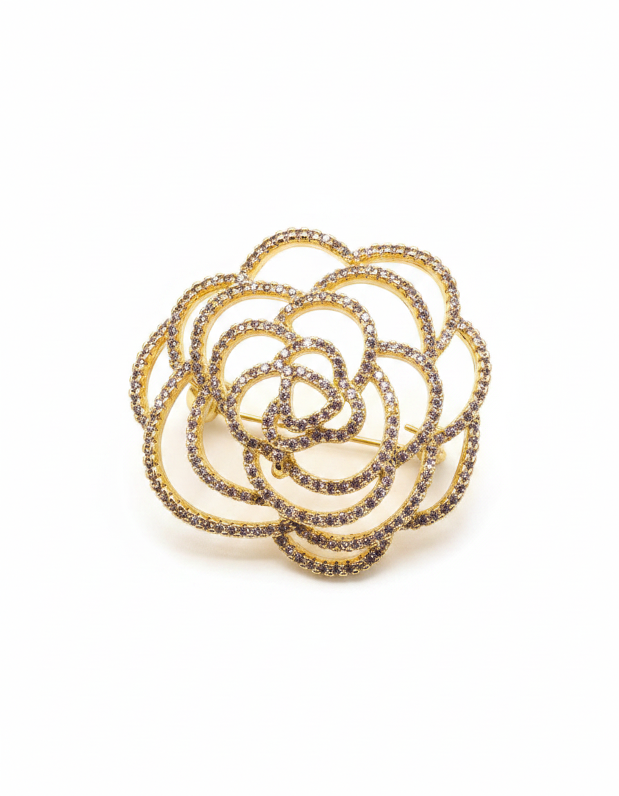 Gold Crystal Flower Brooch