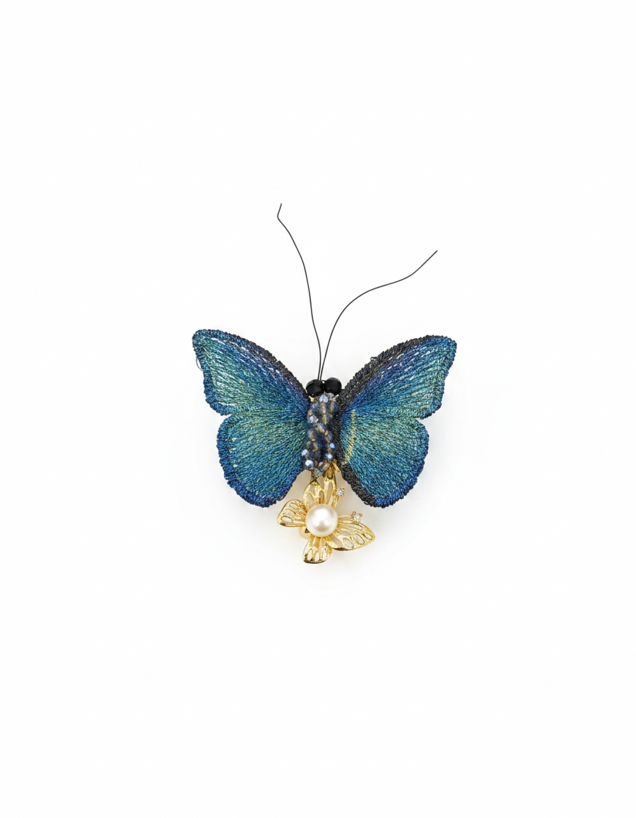 Blue Butterfly Pearl Brooch