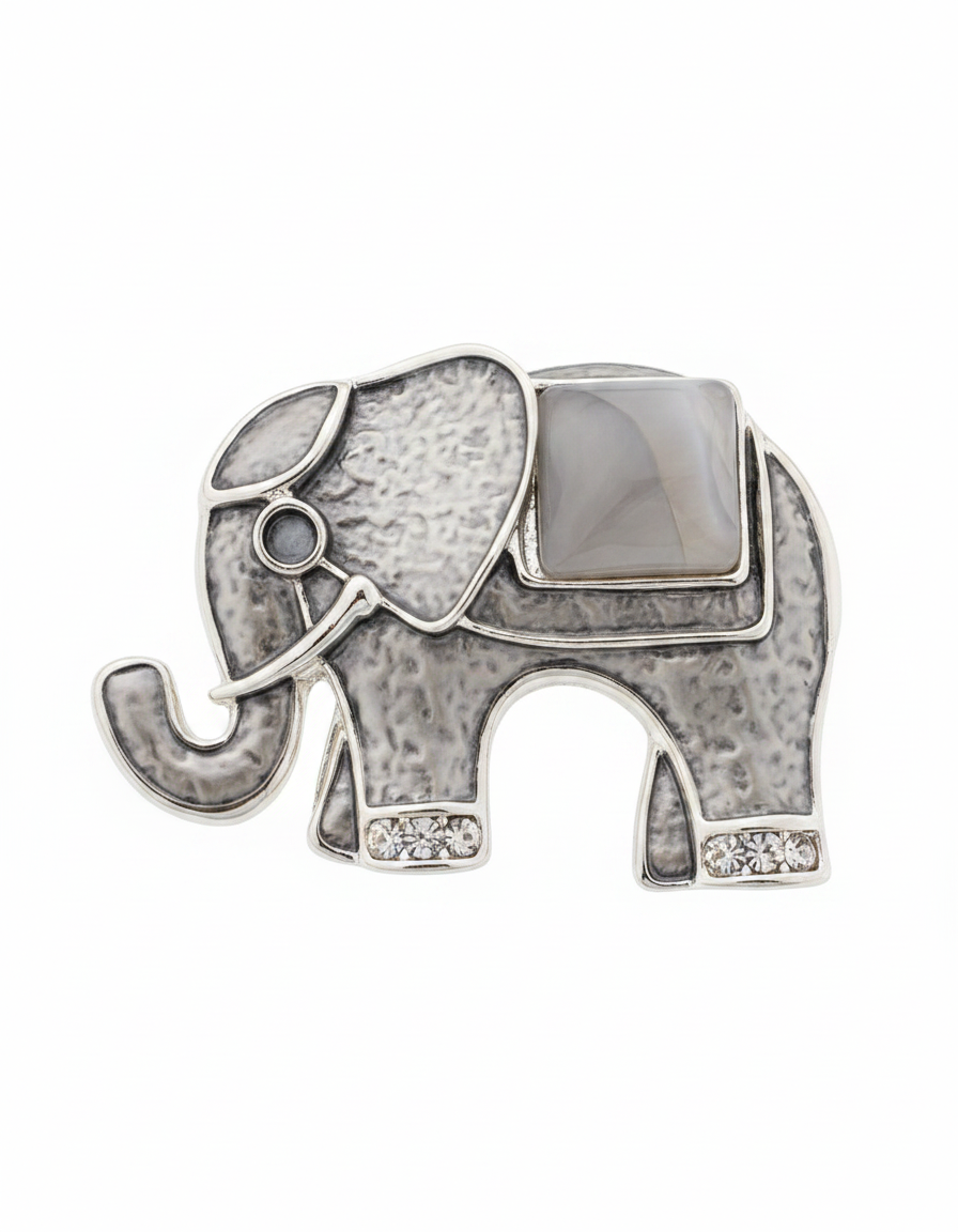 Silver Elephant Stone Brooch