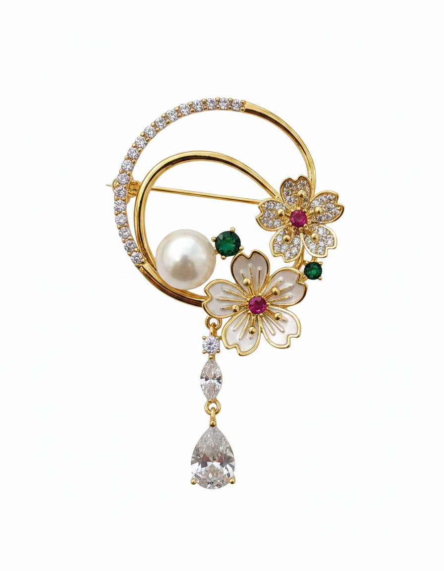 Pearl Bloom Drop Brooch