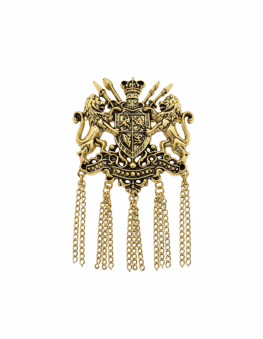 Royal Lion Crest Chain Brooch