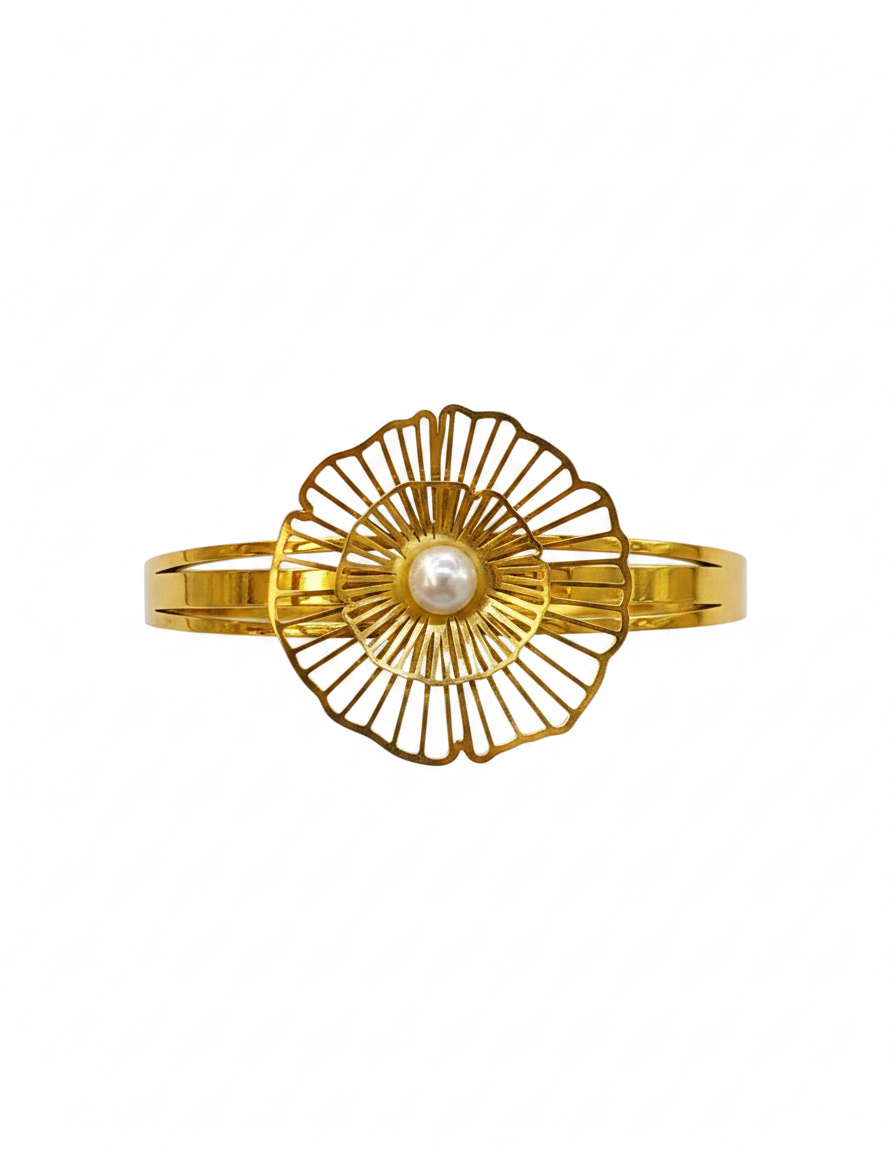 Openwork Floral Pearl Kada Bracelet