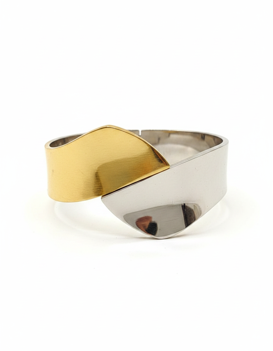 Dual Tone Sculptural Cuff Bracelet