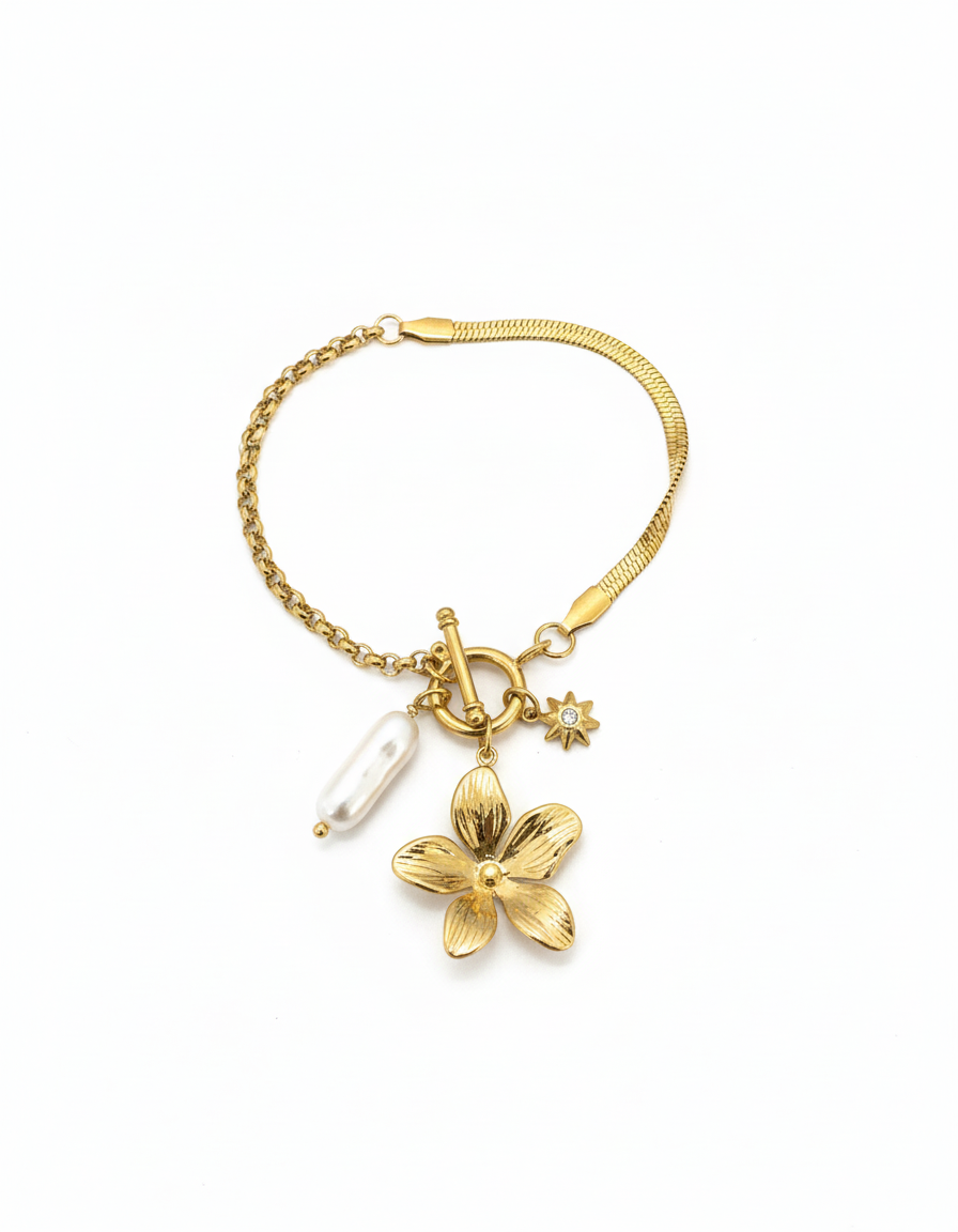 Floral Pearl Charm Summer Bracelet