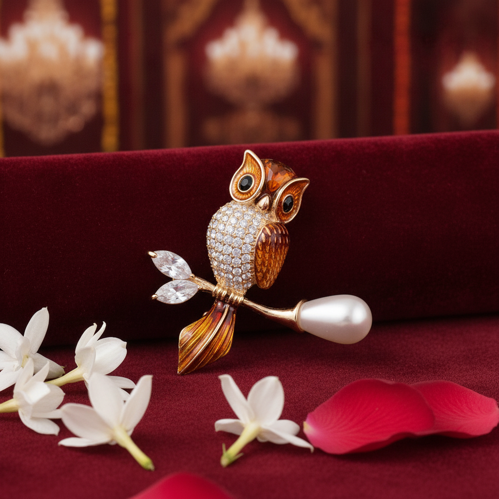 Owl Spark Brooch in Metal - Product View
