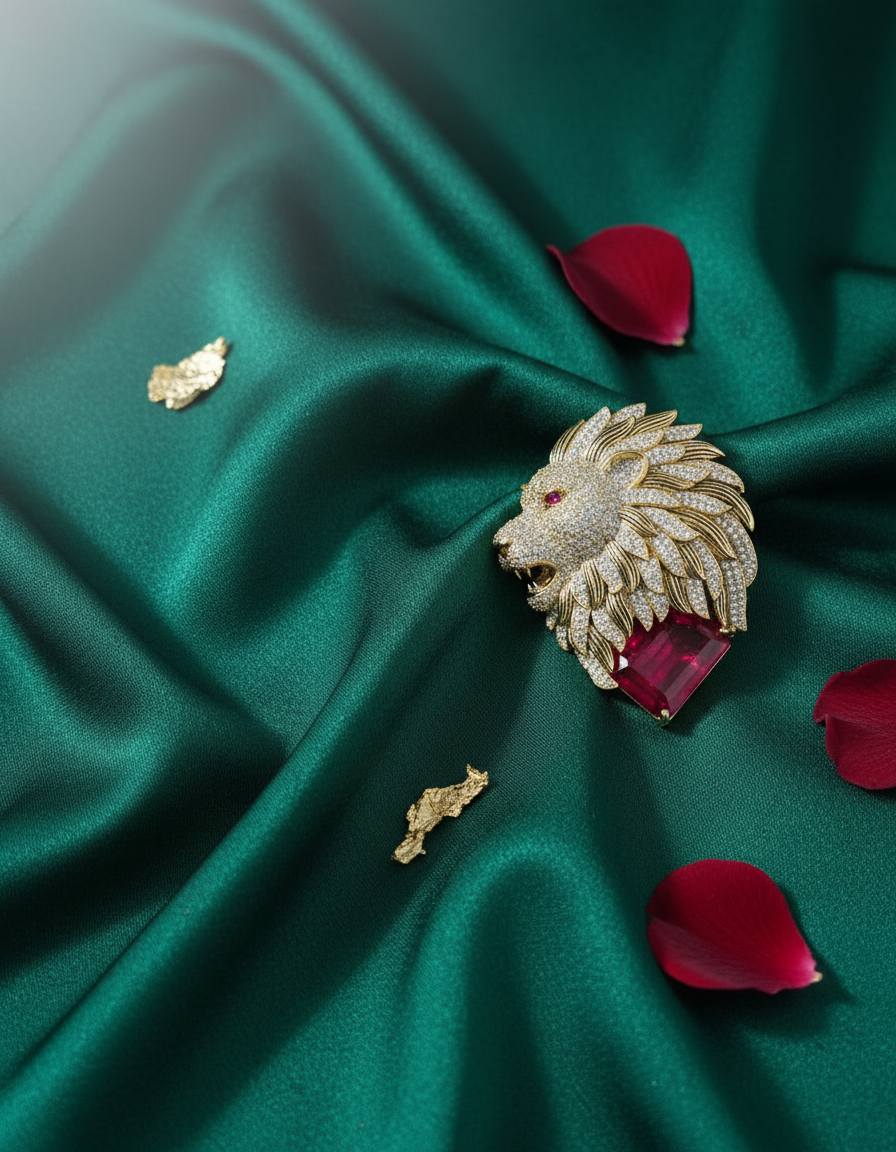 Regal Lion Ruby Statement Brooch